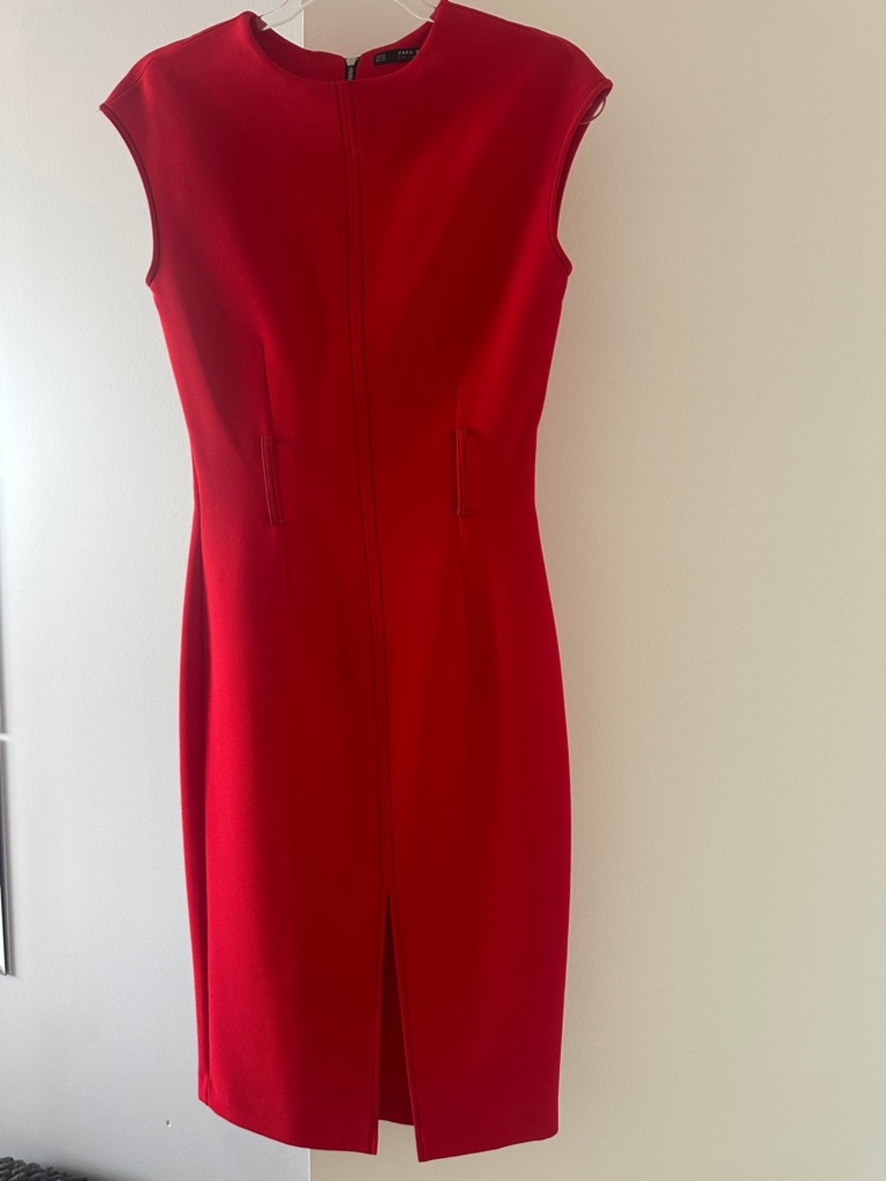 Zara Red Midi Sheath Dress with Front Slit